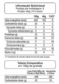 Granola sem glúten low carb Nibs de Cacau e Goji berry Leve Croc 200g - imagem 3
