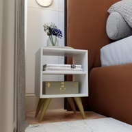 Mesa de Cabeceira Retro com Nicho – Design Palma Branco para Quarto de Casal - imagem 3