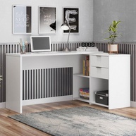 Mesa de Escritório Office NT 2060 com 2 Gavetas e 3 Nichos - Design Moderno em Branco - imagem 1