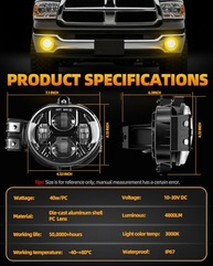 Luz de Neblina LED Âmbar para Dodge Ram 1500/2500/3500 (2003-2009) e Durango (2004-2006) - Visibilidade Superior em Qualquer Clima - imagem 4