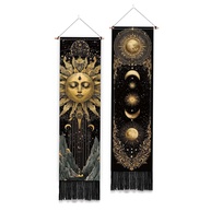 Tapeçaria de Parede Sol e Lua - 2 Peças Douradas com Borlas 132x33cm para Decoração de Quarto e Sala - imagem 1