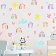 72 Peças Decalques de Parede Boho Arco-íris - Adesivos Aquarela para Quarto de Criança - imagem 3