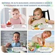 Kit de Alimentação para Bebê 8 Peças em Silicone Seguro com Ventosa e Babador - Ideal para Introdução Alimentar - imagem 5