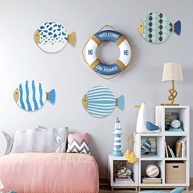 4 Peças de Decoração de Parede Peixe Madeira - Arte Náutica Costeira Azul - imagem 3