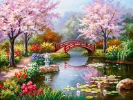 Kit Pintura de Diamantes 5D Lago com Ponte 40x30cm - Strass Cristalino com Brilho Intenso - imagem 2