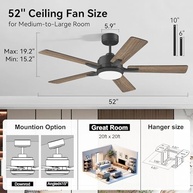 Ventilador de Teto Inteligente 52" com Controle por Voz, Luz LED Regulável e Conexão Alexa | Moderno e Silencioso - imagem 3