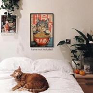 Arte de Parede Gato Japonês Vintage - Pôster Engraçado de Gato Preto com Ramen para Decoração Exclusiva - imagem 3