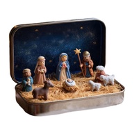 Mini Presépio de Natal em Resina com Figuras da Sagrada Família – Decoração Portátil e Presente Rústico para Mesa e Escritório - imagem 1