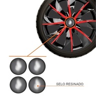 Jogo de Calotas Prime Black Red Aro 14 para Sandero, Logan e Mais - Design Esportivo + Selo Resinado - imagem 3