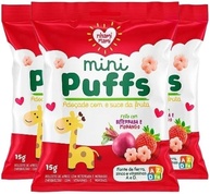 Biscoito de Arroz Mini Puffs Beterraba e Morango Zero Glúten, Integral Nhami Mami contendo 3 pacotes de 15g cada - imagem 1
