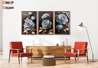 Kit 3 Quadros Decorativos Modernos com Flores de Peônia Branca - Design Elegante para Sala - imagem 3