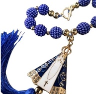 Adorno de Dezena do Terço para Retrovisor - Nossa Senhora Aparecida com Pérolas Azuis Craqueladas - imagem 2