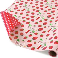 WERNNSAI Papel de embrulho de primeiro aniversário Berry – 1 rolo de 43 cm x 5 m de papel de embrulho de morango rosa doce para embalagem de aniversário, lembrancinhas de festa de chá de bebê, design - imagem 1