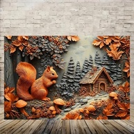 Arte de Parede Vintage Squirrel Near Forest Cabin - Impressão HD 30x45cm para Decoração Rústica - imagem 4