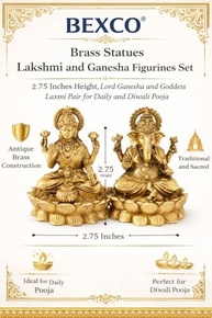 Conjunto de Estátuas de Latão Lakshmi e Ganesha - 5 cm | Par Sagrado para Prosperidade e Sabedoria - imagem 3