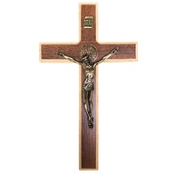 Crucifixo de Parede com Medalha de São Bento em Madeira e Metal - 23cm - Decoração Sagrada Elegante - imagem 1