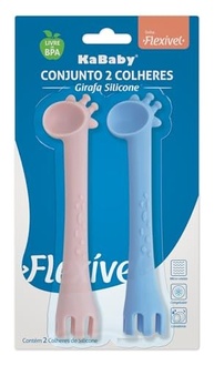 Conjunto 2 Colheres de Silicone Girafas KaBaby Rosa - Seguras e Divertidas para Bebês - imagem 4