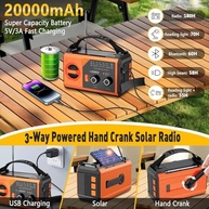 Rádio Meteorológico de Emergência 20000mAh: Alerta Climático, Solar, Manivela e SOS - imagem 5