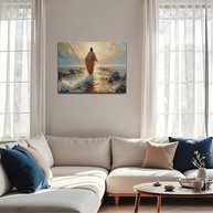 Arte de Parede em Tela Elegante de Jesus Andando na Água - Moldura Premium para Decoração Religiosa - imagem 3