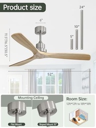 Ventilador de Teto Sofucor 52" com Controle Remoto | 3 Lâminas de Madeira Esculpida | Silencioso e Moderno para Casa e Ambientes Externos - imagem 3