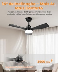 Ventilador de Teto com Controle Remoto, LED 20W, Silencioso, 6 Velocidades, Luz Ajustável, 127-220V – Design Moderno - imagem 2