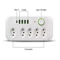 Filtro de Linha 5 Tomadas + 4 USB + 1 USB-C: Carregamento Rápido e Proteção Total (Branco) - imagem 3