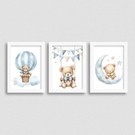 Quadro Decorativo Urso Teddy Bear - Kit 3 Quadros para Quarto de Bebê e Criança - imagem 2