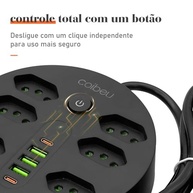 Régua de Energia Premium: 6 Tomadas + 5 Portas USB (3 USB-A, 2 USB-C) - Carregamento Rápido e Seguro - imagem 4