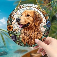 Suncatcher Golden Retriever em Vitral Floral | Decoração de Parede e Janela com Efeitos de Luz Solar - imagem 5