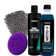 Kit Completo Lavagem de Moto Vonixx: Brilho Profissional com Shampoo Moto-V e Pneu Pretinho - imagem 1