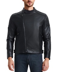 WULFUL Jaqueta masculina de couro, jaqueta bomber sintética para motociclista, lapela assimétrica, zíper e caimento justo, Preto - 010, GG - imagem 1