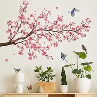 Decalques de Parede Árvore de Flor Rosa com Pássaros – Adesivos Decorativos para Quarto, Sala e Berçário - imagem 1