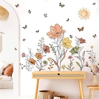 Decalques de Parede Boho Aquarela - Flores, Borboletas e Sol para Decoração Moderna - imagem 3