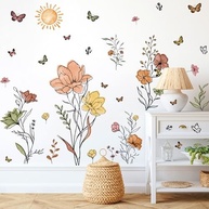 Decalques de Parede Boho Aquarela - Flores, Borboletas e Sol para Decoração Moderna - imagem 2