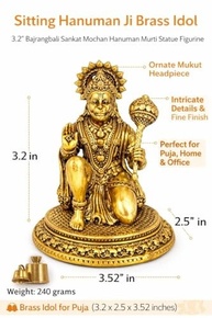 Estátua de Hanuman Ji em Latão - 8 cm | Escultura Sagrada para Puja e Decoração Espiritual - imagem 3