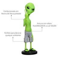 Estátua ET Alienígena Fluorescente em Resina - 33cm | Decoração de Mesa com Efeito Luz Negra - imagem 5