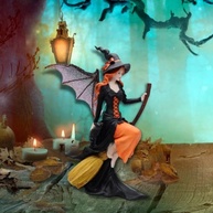 Estatueta de Bruxa Escura com Vassoura Mágica - 20 cm | Decoração de Halloween em Poliresina - imagem 3