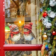 Adesivos de Pássaro de Natal com Chapéu e Cachecol - Decoração Felpuda para Janelas - imagem 2
