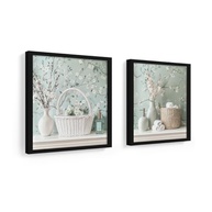 Kit 2 Quadros 18x18 cm com Flores Menta - Decoração Elegante para Banheiro e Lavabo - imagem 2