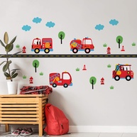 Adesivo de Parede Infantil Carrinhos Bombeiros - Kit com 34 Peças para Decoração Divertida - imagem 1