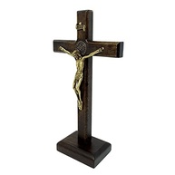 Crucifixo de Mesa São Bento em Madeira Natural - 18 cm | Decoração Religiosa Elegante - imagem 4