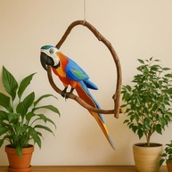 Pássaro no Cipó Arara de Madeira Artesanal Grande 70cm - Azul Canindé | Decoração Natural e Elegante - imagem 3