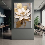 Quadro com Moldura Flor Bege Dourada - Decoração Elegante para Sala, Quarto e Hall - imagem 1