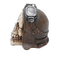 Mini Caveira Decorativa Aviator Helmet em Resina Marrom - 8,5cm | Decoração Temática e Estilo Motoqueiro - imagem 5