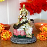 Estátua de Saraswati 13 cm - Mão Pintada - Decoração e Presente Religioso - imagem 3