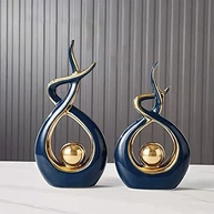 Norrclp Estátua de Cerâmica Abstrata Moderna Azul e Dourado - Decoração de Mesa para Sala de Estar, Jantar e Escritório - imagem 5