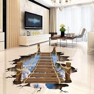 Tapete Adesivo 3D para Piso - Decoração Moderna com Design de Ponte de Madeira e Nuvens - imagem 4