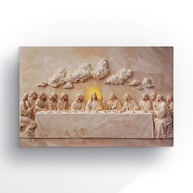 Quadro Santa Ceia Canvas 90x60cm | Arte Sacra Bege e Dourado para Decoração Religiosa - imagem 1