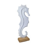 Estátua de Cavalo Marinho em Metal Branco – Decoração Náutica Elegante para Casa - imagem 1