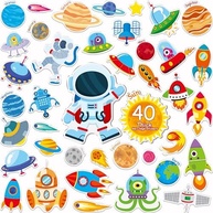 40 Adesivos de Gel Espacial Reutilizáveis - Planetas, Foguetes e Astronautas para Decoração Infantil - imagem 2